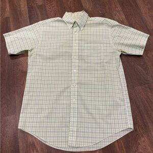 Brooks Brothers 346 Button Down Shirt Short Sleeve Green Blue Plaid Size Medium